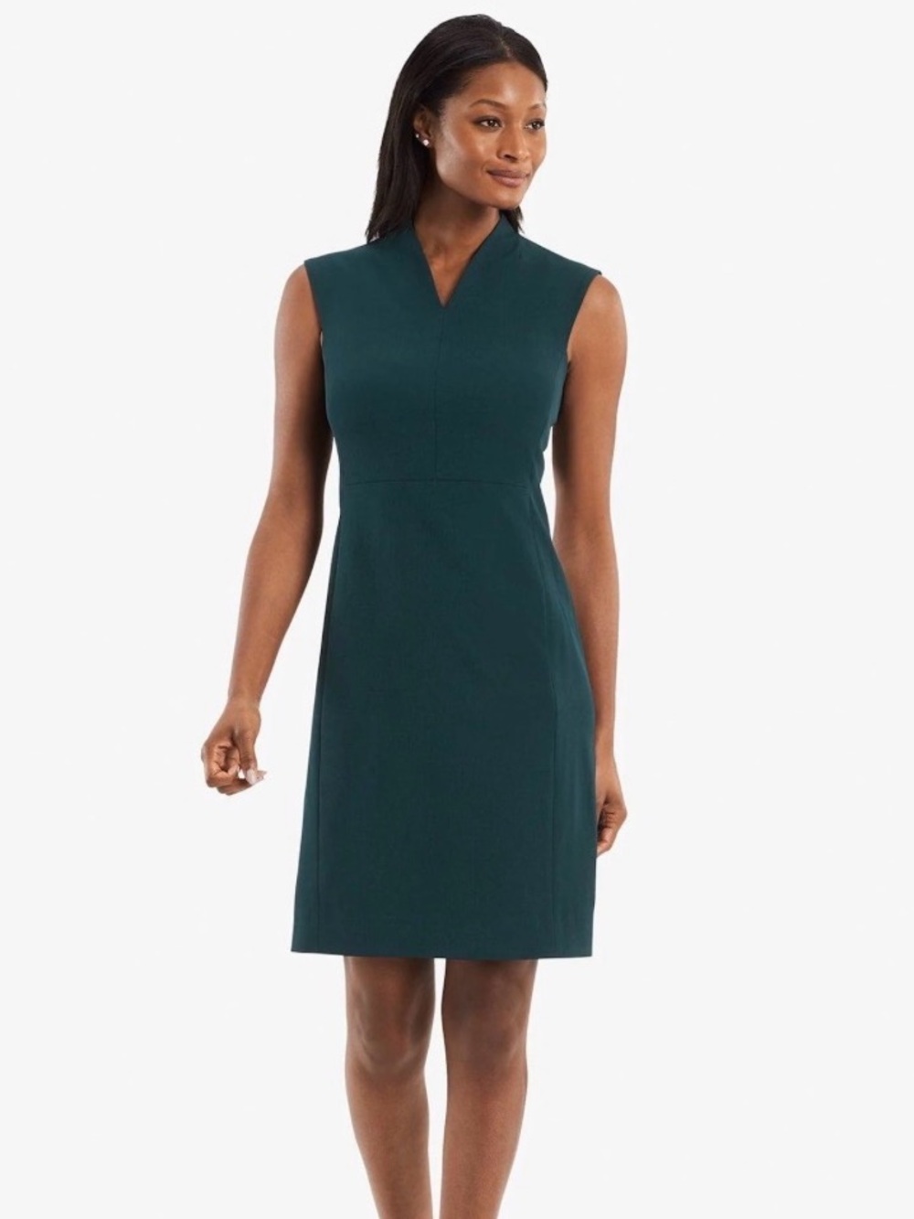 MM LaFleur Aditi Dress Forest Green Sleeveless Sheath Stretch Size 14